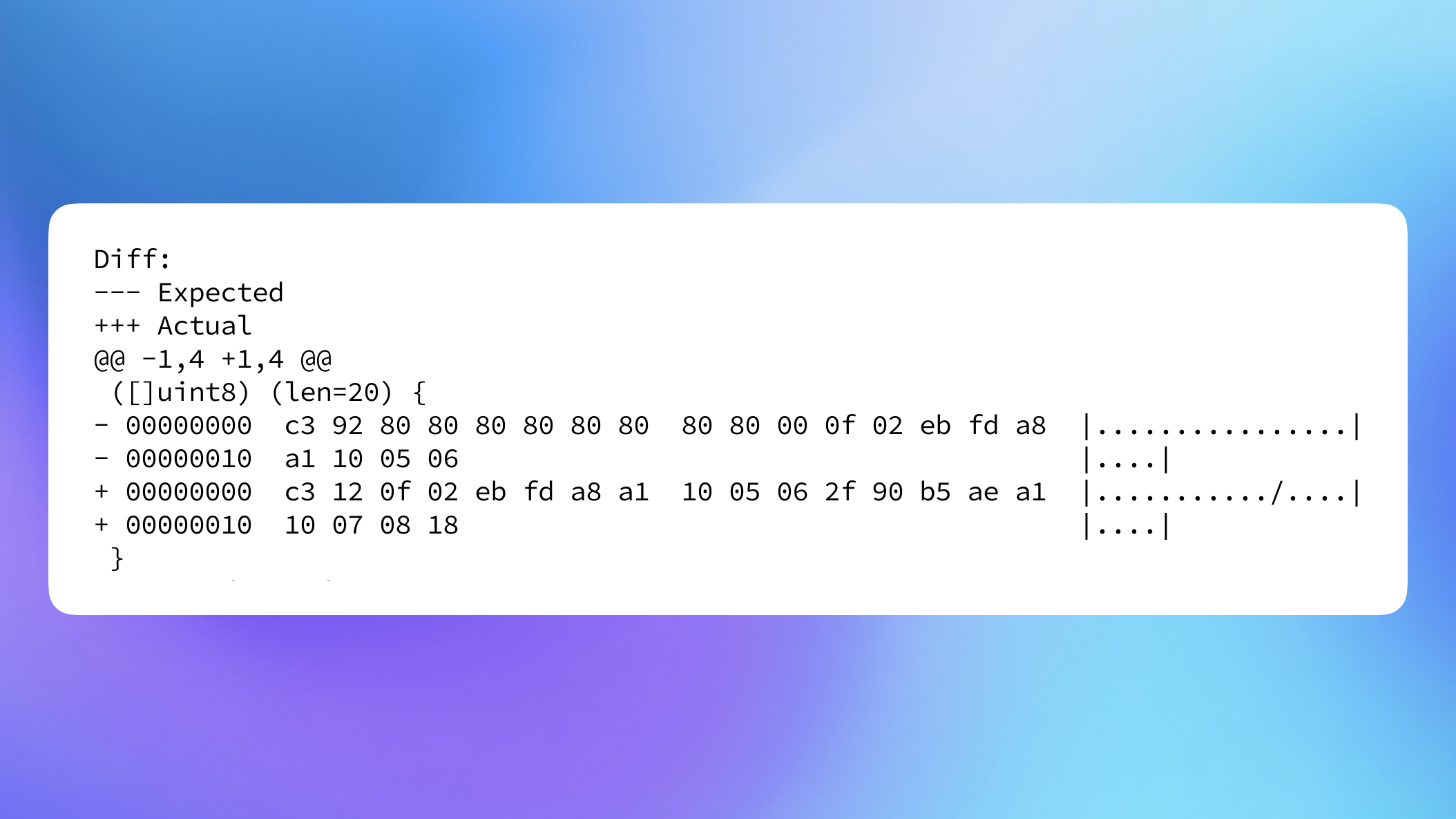 Binary diff output produced by a round-trip test when using incremental output verification